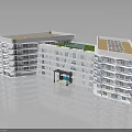 Modern Architectural Model With Green Roof Solar Panels Multiple Floors And Curved Structure