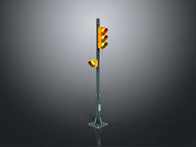 Modern Traffic Light Design With Vertical Metal Pole And Yellow Signal Lamps 3d model