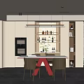 Modern Restaurant Dining Area With Pendant Lights Wine Rack And Comfortable Chairs 3d model