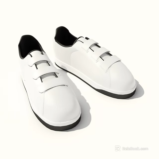 Modern White Casual Leather Shoes With Velcro Straps And Black Soles Design 3d model 