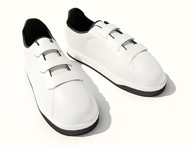 Modern White Casual Leather Shoes With Velcro Straps And Black Soles Design 3d model