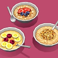Delicious Oatmeal Bowls Topped With Banana Slices Raspberries Strawberries Blueberries And Chopped Nuts