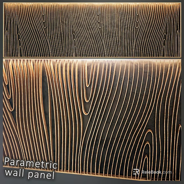 Modern Decorative Wall Decor With Wavy Metallic Lines And Dark Background 3d model 