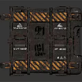 Rustic Industrial Metal Crate Featuring Orange Black Warning Stripes And Latches