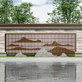 Chinese Style Scenic Wall Featuring Mountain Pattern Grille Stone Wall And Water Pool 3d model
