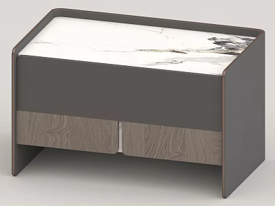 Modern Bedside Table With White Marble Top And Wooden Drawers Design 3d model