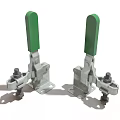 Two Metal Mechanical Clamps With Green Handles And Industrial Fasteners