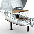 Sleek White Sailboat Featuring Open Deck Brown Canopy And Wooden Seats