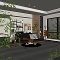 Middle Ancient Retro Home Living Room Home Living Room Sofa Coffee Table Combination Retro Bookshelf Side Table Corner Table 3d model