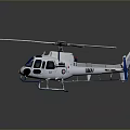 Detailed White Helicopter With Rotors Landing Gear And Blue Accents