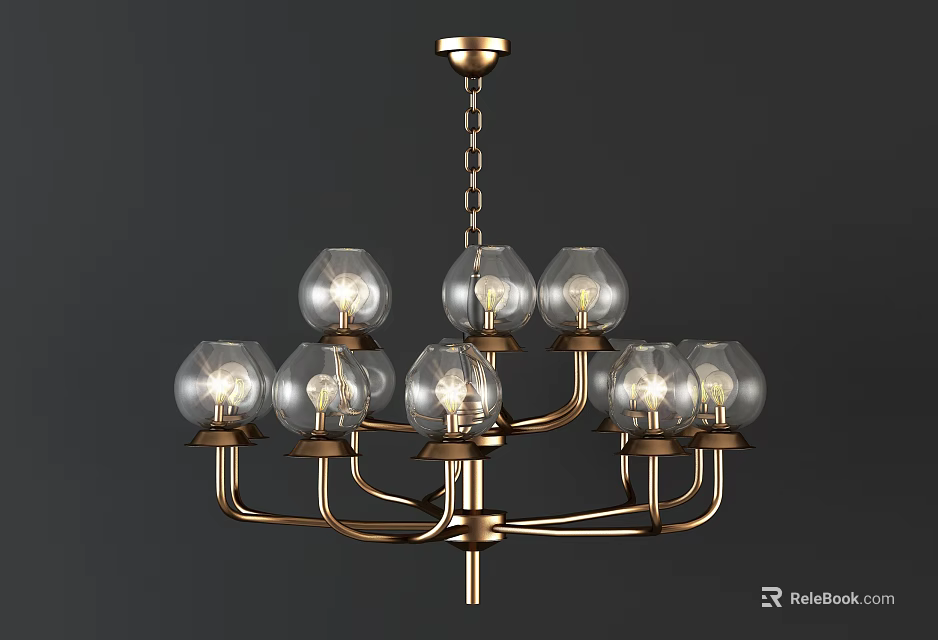 Elegant Brass Chandelier With Glass Globe Shades And Illuminated Branched Design 3d model 