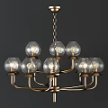 Elegant Brass Chandelier With Glass Globe Shades And Illuminated Branched Design