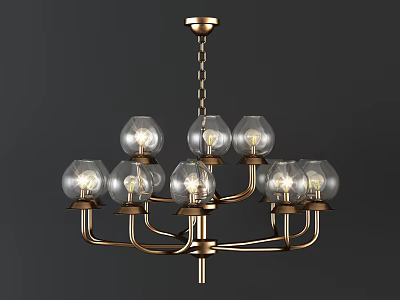 Elegant Brass Chandelier With Glass Globe Shades And Illuminated Branched Design 3d model