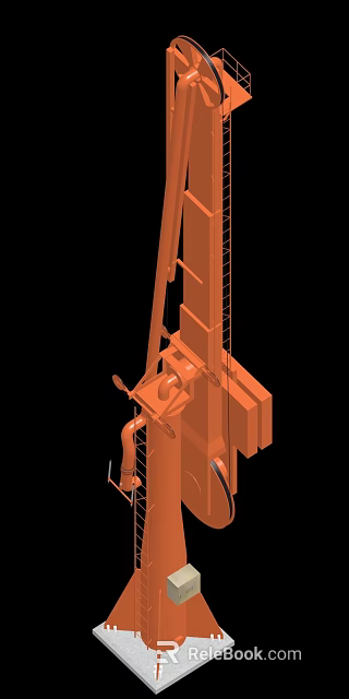 Industrial Plant Featuring Large Orange Mechanical Equipment With Ladders And Pipes 3d model 
