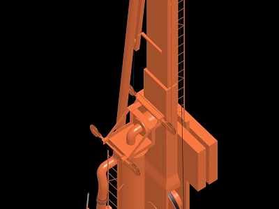 Industrial Plant Featuring Large Orange Mechanical Equipment With Ladders And Pipes 3d model