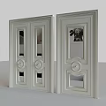 Elegant Light Gray Double Doors With Decorative Glass Panels And Round Knobs 3d model