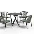 Modern Woven Dining Table Set With Square Black Table And Four Green Cushioned Chairs 3d model