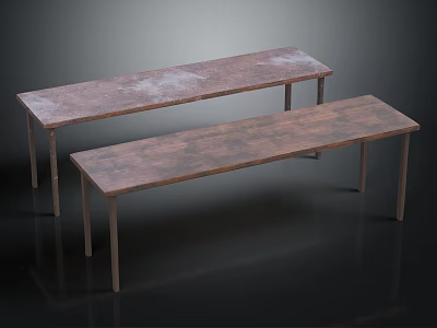 Modern Home Interior With Long Wooden Tables And Metal Legs 3d model