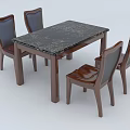 Modern Dining Table Set With Rectangular Dark Marble Tabletop And Four Wooden Chairs 3d model