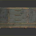 Vintage Blue Green Cabinet With Carved Drawers And Gold Trim Antique Wooden Furniture