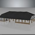 Traditional Barn Style Building With Black Roof White Brown Walls And Columns