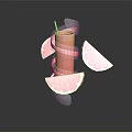 Pink Fruit Infused Refreshing Drink With Grapefruit Slices Straw And Ribbon