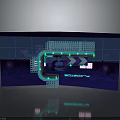 Futuristic Sci Fi Scene With Neon Lights Digital Grid And Glowing Geometric Design