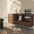 Modern Living Room Interior With Dark Brown Leather Sofa And Wooden Glass Coffee Table