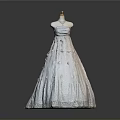 Elegant White Lace Gown With Fluffy Skirt And Decorations On Mannequin
