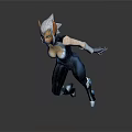 3D Rendered Game and Movie Character With White Horned Hair In Tight Fitting Suit And Dynamic Running Pose