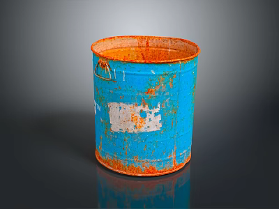Rusty Blue Bucket With Orange Rim And White Peeling Paint On Dark Surface 3d model