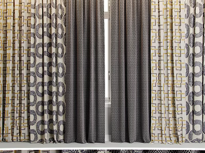 Stylish Curtains With Geometric Patterns And Neutral Tones For Home Interior Design 3d model
