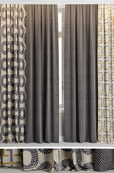 Stylish Curtains With Geometric Patterns And Neutral Tones For Home Interior Design 3d model