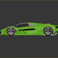Green Sports Car With Modern Aerodynamic Design And Orange Alloy Wheels