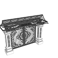 Ornate Wrought Iron Entrance Gate With Intricate Patterns Columns And Metal Canopy