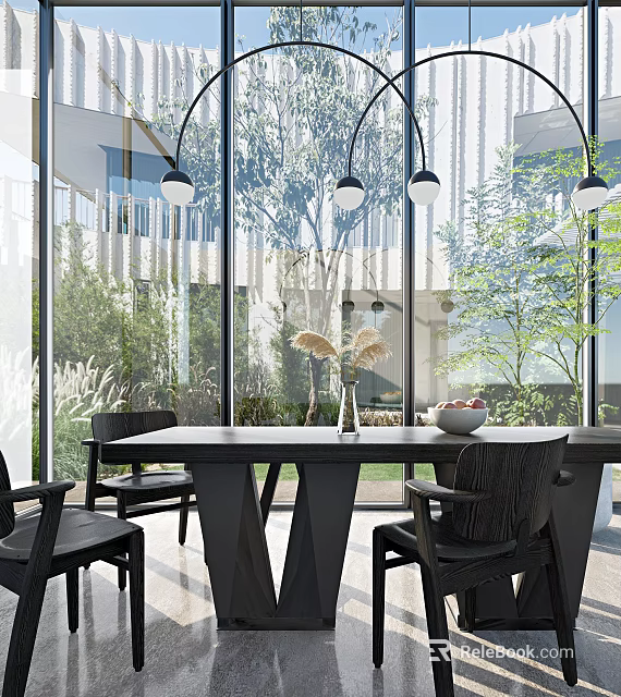 Modern Dining Table Set With Chairs And Natural View 3d model 