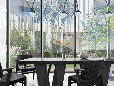 Modern Dining Table Set With Chairs And Natural View 3d model