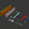 Organized Stationery Set With Colorful Pens Pencils Eraser Ruler And Pencil Cases