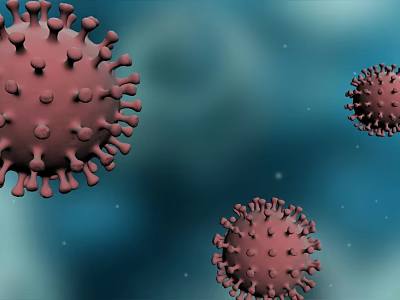 Three Red Spiked Viruses on Blue Background with Microscopic Structure Details 3d model