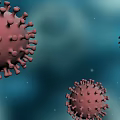 Three Red Spiked Viruses on Blue Background with Microscopic Structure Details 3d model