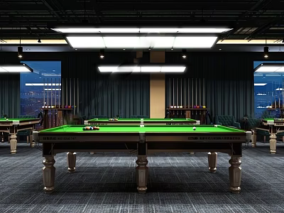 Elegant Billiard Room Interior With Green Felt Tables And Overhead Lighting Fixtures 3d model