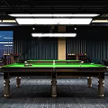 Elegant Billiard Room Interior With Green Felt Tables And Overhead Lighting Fixtures