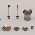 Medieval Outdoor Decorative Lanterns Torches And Stone Fire Bowls With Flames