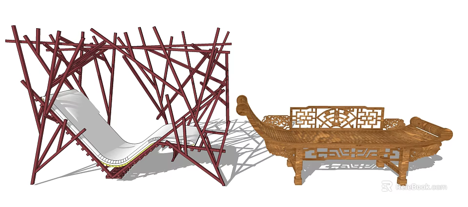 Intricately Carved Wooden Lounge Chair With Elegant Frame And Traditional Design 3d model 