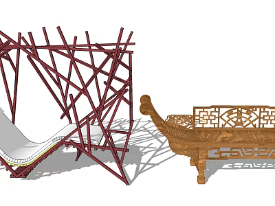 Intricately Carved Wooden Lounge Chair With Elegant Frame And Traditional Design 3d model