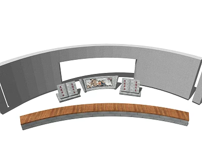 Curved Feature Wall Design With Gray Surface Wooden Base And Decorative Inlays 3d model