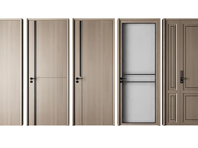 Modern Wooden Swing Doors with Glass Panel and Minimalist Design Features 3d model
