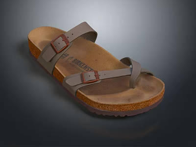 Birkenstock Sandals With Double Leather Straps Cork Sole And Buckle Design 3d model