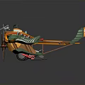 Futuristic Green And Orange Spacecraft With Aerospace Wing Structure And Thrusters 3D Design