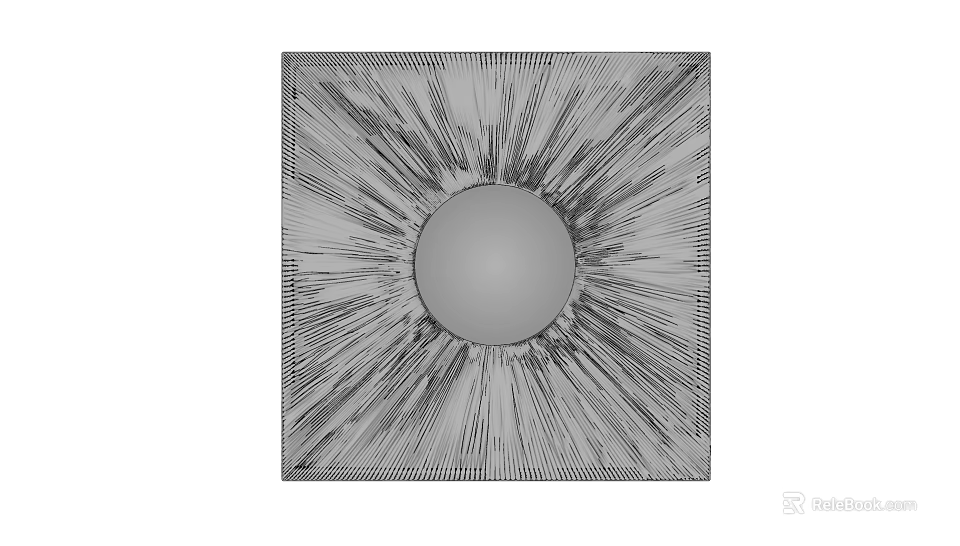 Square Frame Round Mirror with Radiant Ray Pattern for Home Decor 3d model 